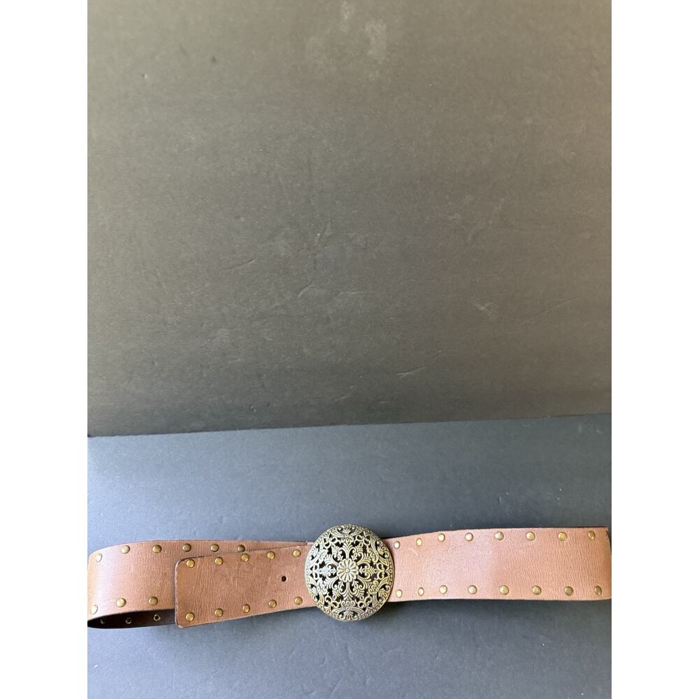 Vtg Y2K Calvin Klein Jeans Studded Brown Leather Belt 37-41 XL Boho Western